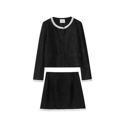 Women's Chanel-Style Lace Spliced Jacket & Mini Skirt Two-Piece Set