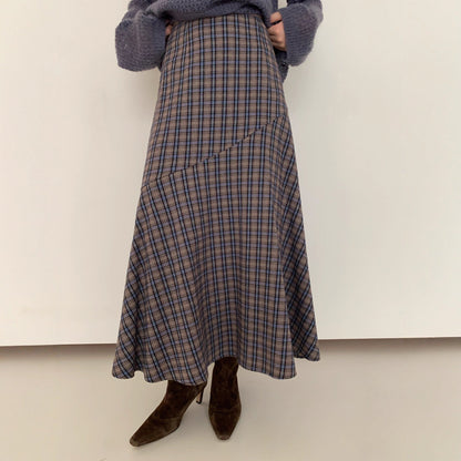 Cotton high-waisted A-line contrasting plaid skirt