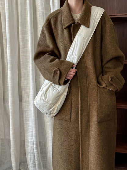 100% wool lapel zipper double-sided woolen coat women's design silhouette double patch bag long coat