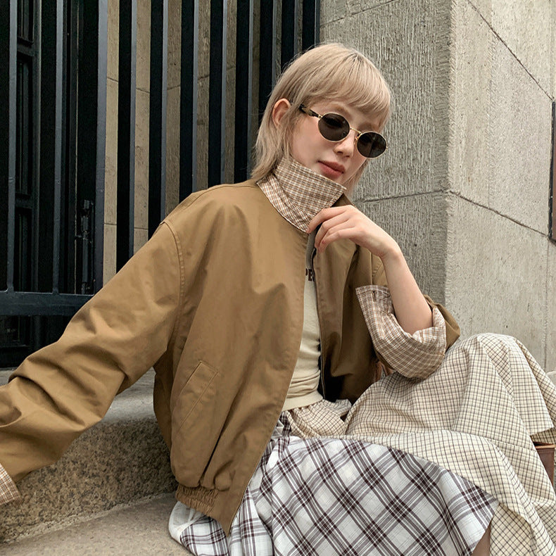 Plaid double-sided flight jacket