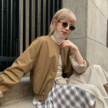 Plaid double-sided flight jacket