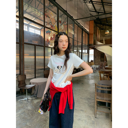 Sweet age-reducing girly style cartoon print cute short-sleeved T-shirt