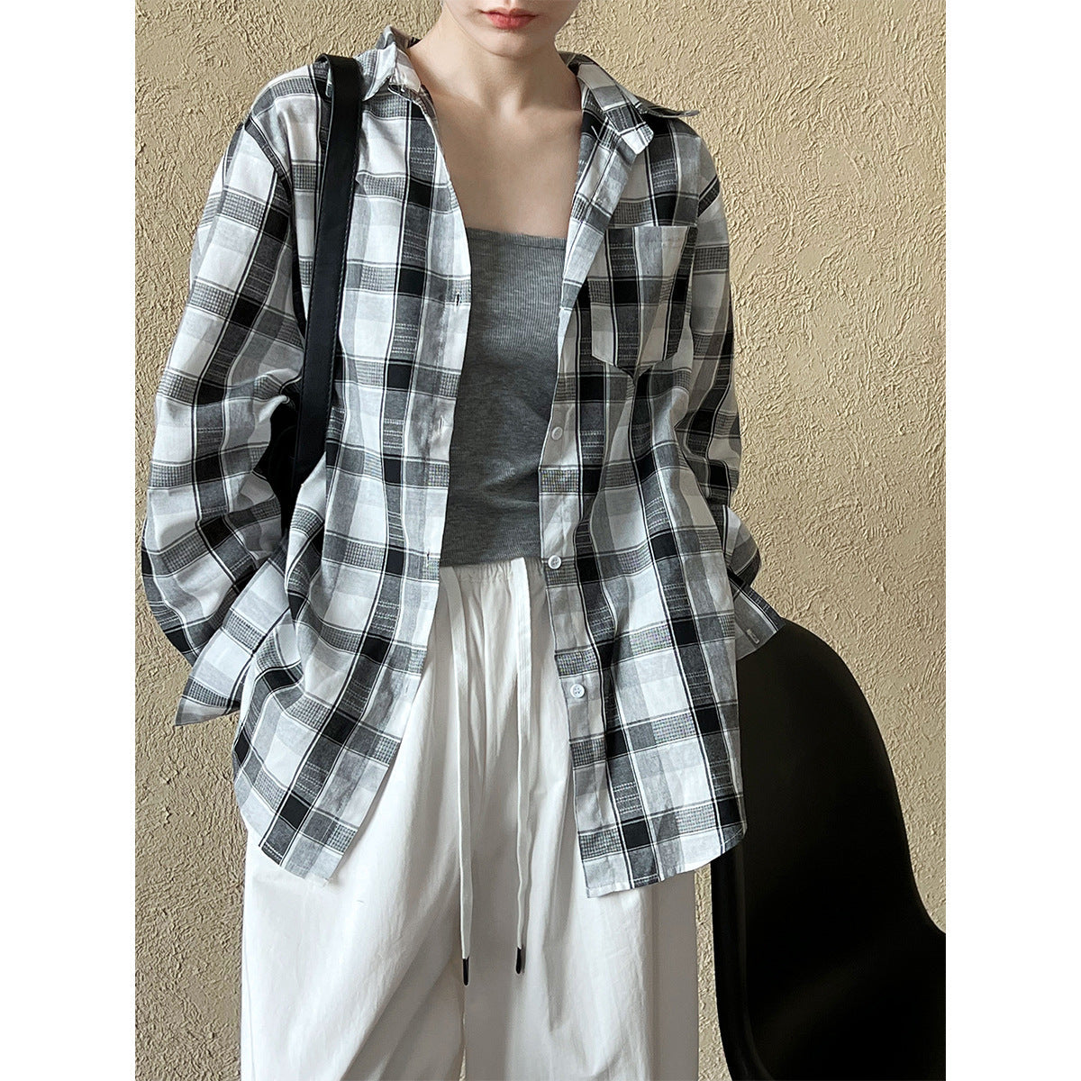 Retro Lazy Plaid Shirt Women's Summer Long Sleeve Loose Trend Fashion Light Sunscreen Shirt