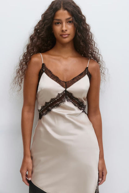 Fashion Satin Lace Asymmetrical Split Suspender Skirt