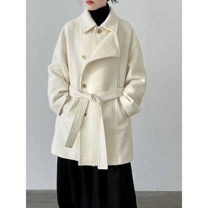 Wool double-layer wide placket silhouette windproof heattech woolen coat women's winter new belt outwear
