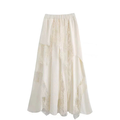 Spring and summer new lace mesh skirt swinging a-word skirt