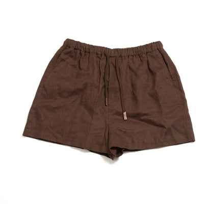 Summer new casual high waist pure linen drawstring solid color easy short casual pants