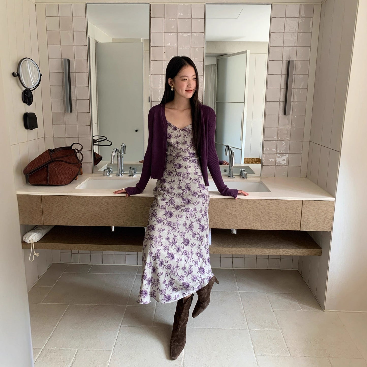 Romantic beautiful purple charm floral suspender dress