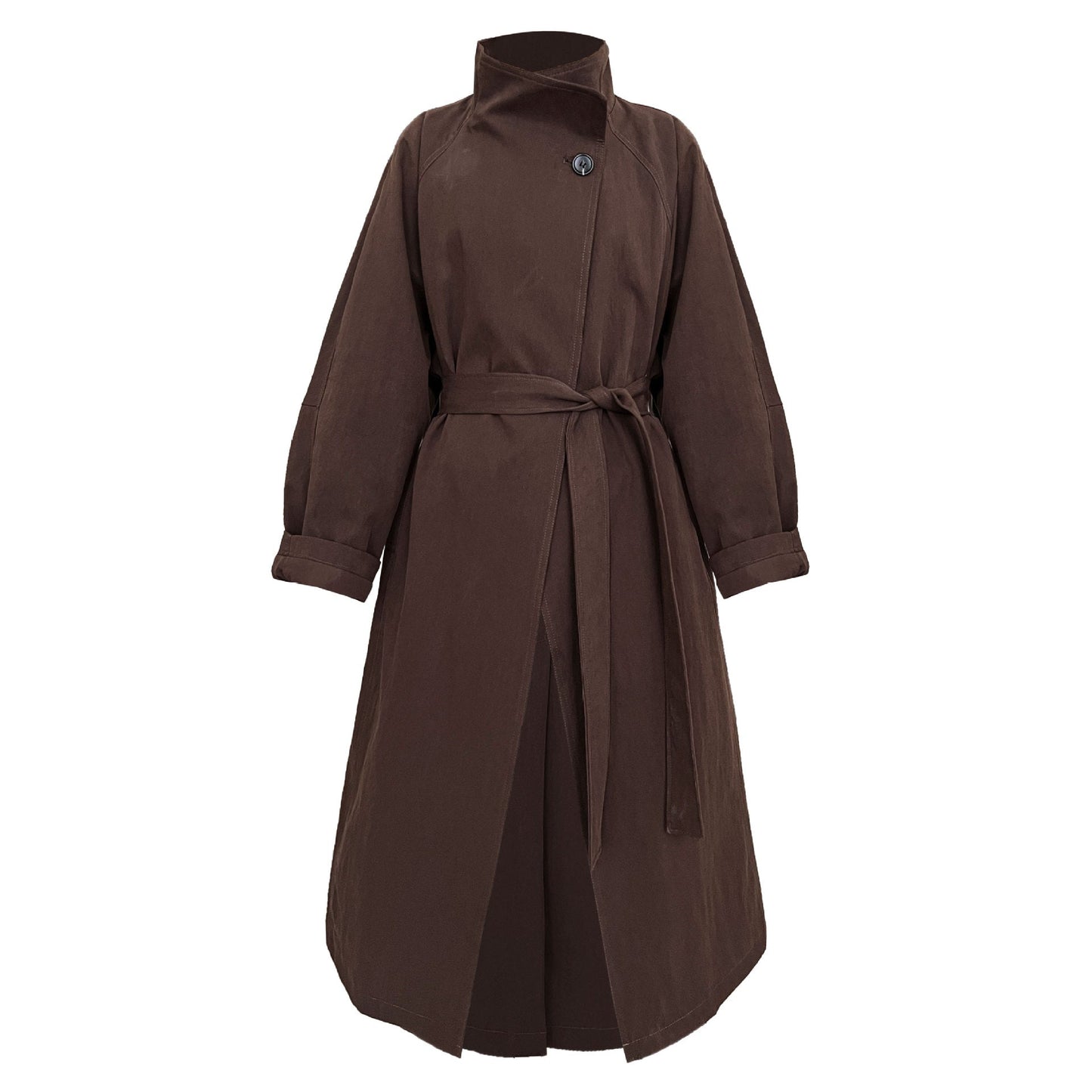 Korean high-end one-button stand-up collar loose coat women's autumn new medium and long trench coat