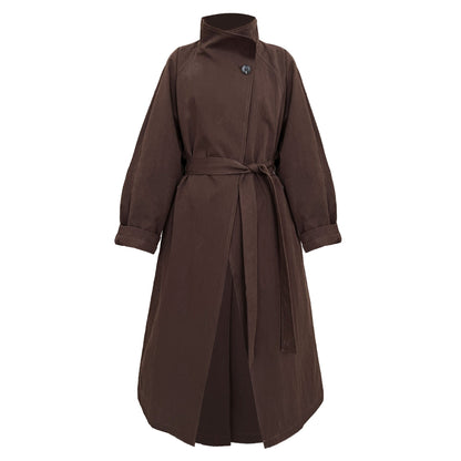 Korean high-end one-button stand-up collar loose coat women's autumn new medium and long trench coat