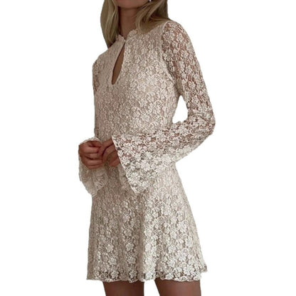 Hot-selling women's clothing summer new products fashion sexy lace hollow hip wrap horn sleeve dress women