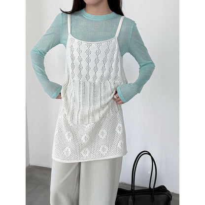 Korean hollow suspender knitted vest skirt women's spring new stacked A-shaped skirt blouse