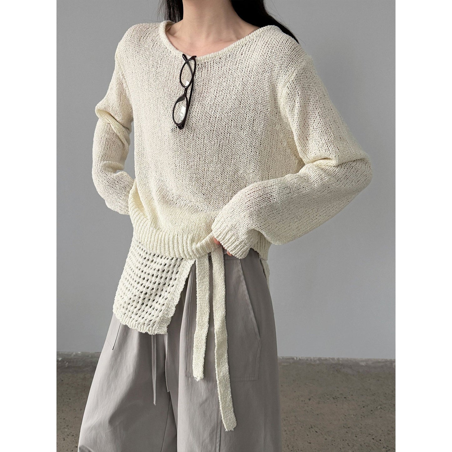 Lazy design texture with fart curtain knitted set 26 spring high-end top