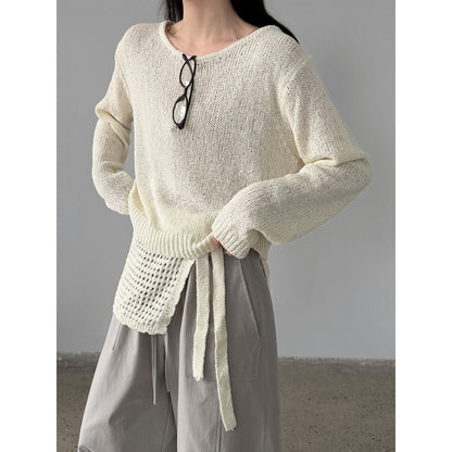 Lazy design texture with fart curtain knitted set 26 spring high-end top
