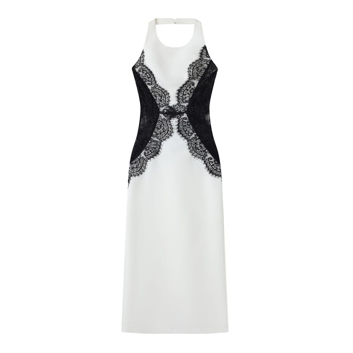 New fashionable and sexy neck splicing long dress backless socialite slim lace dress