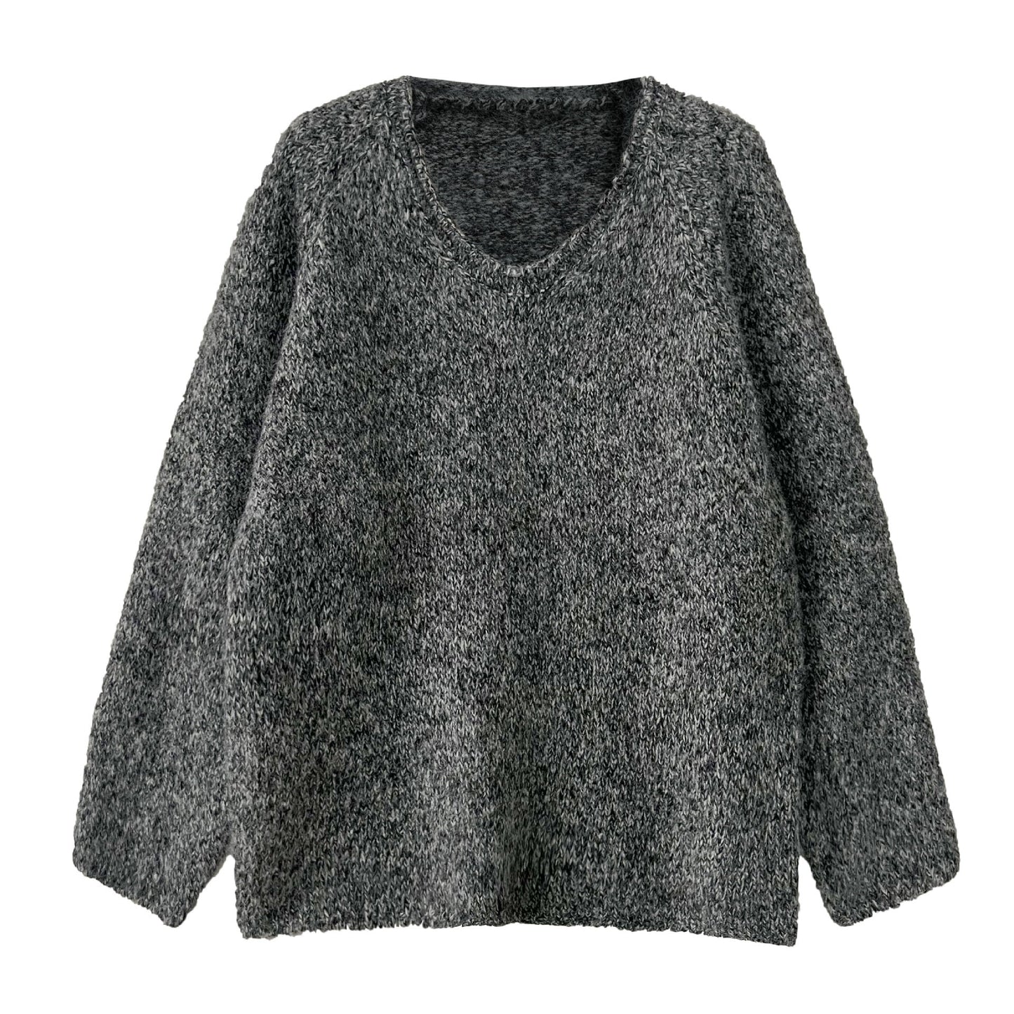 Korean loose v-neck soft waxy knitted inner with long-sleeved women's winter new casual curled top