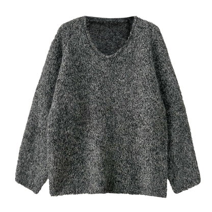 Korean loose v-neck soft waxy knitted inner with long-sleeved women's winter new casual curled top