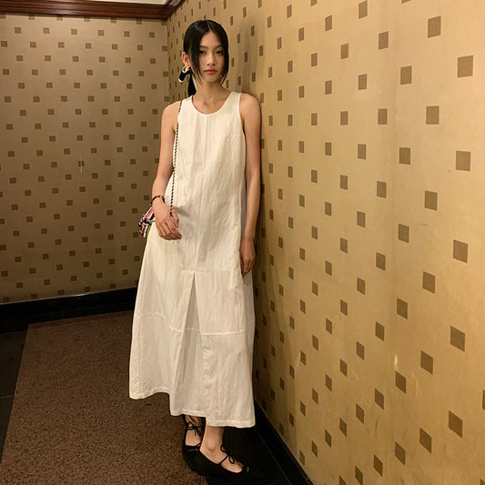 U-Neck Sleeveless Dress Women Long Sleeve Pullover Splicing Midi