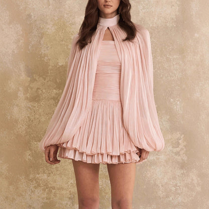French Pleated Cape Mini Dress