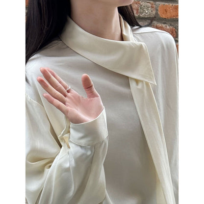 French design strap collar temperament shirt women's 26 early spring Tencel relaxation niche shirt
