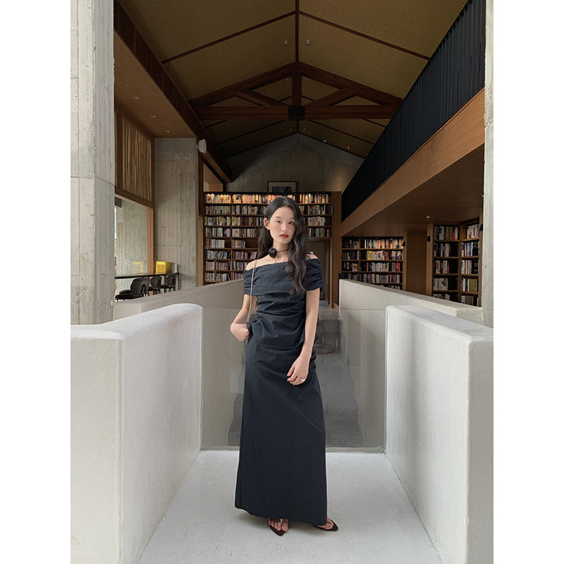 Women's High-Waist Slim-Fit Split Hem Solid Cotton Maxi Skirt