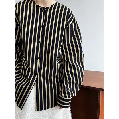 Springfrenchcasual round neck stripesshirt women's lazy loose long sleeves blogger classy shirt
