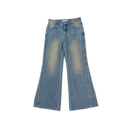 Spring casual high-waisted retro nostalgic easy versatile flared denim trousers