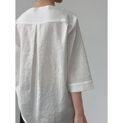 Simple and high-end one-word collar seven-quarter sleeve T-shirt women's summer new casual cotton and linen top shirt