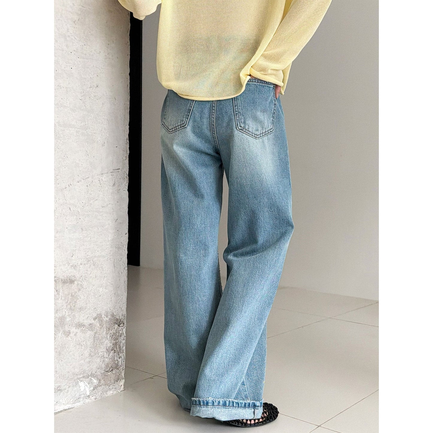 American retro gypsy hot diamond casual versatile wide-leg jeans spring new high-waisted trousers
