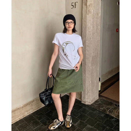 Tencel cotton ripple print short-sleeved T-shirt