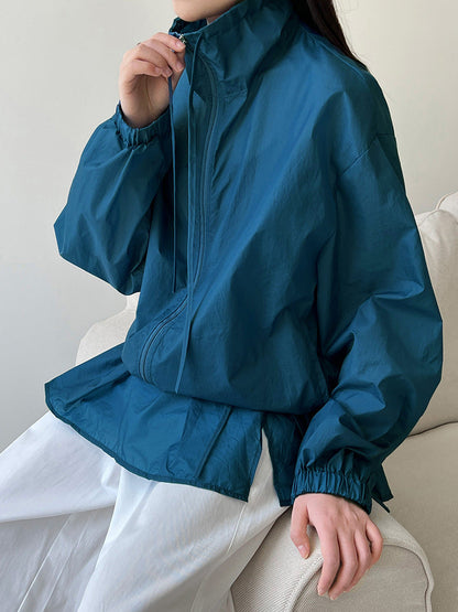 Korean casual stand-up collar light and thin tooling sports suit summer sunscreen jacket + fart curtain two-piece set 3587