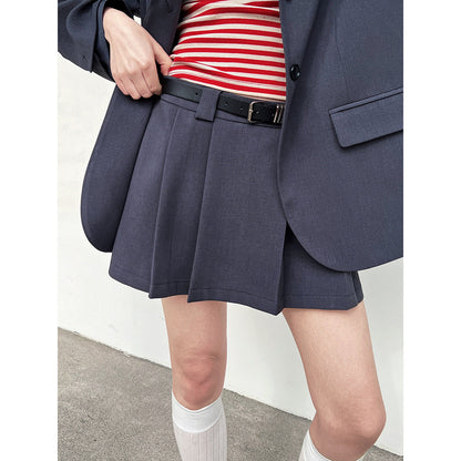 Korean high-end casual suit women's cuff splicing blazer + pleated skirt suit