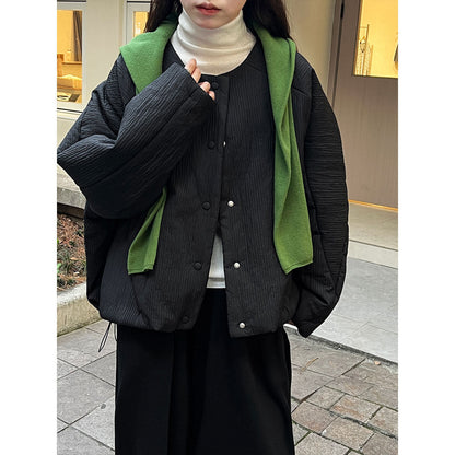 Korean simple loose casual round neck short cotton-padded clothes women's winter top cotton-padded jacket jacket