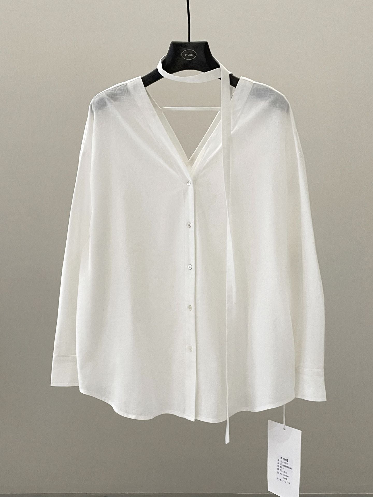 Spring red linen streamer shirt niche V-neck backless lazy shirt