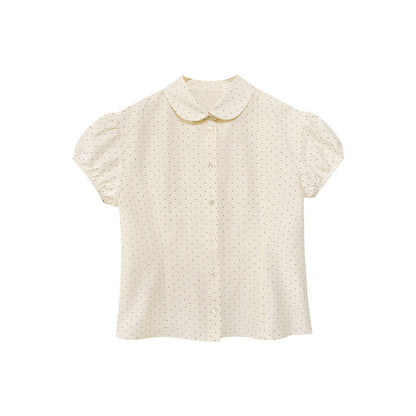 Sweet Polka Dot Polo Collar Blouse