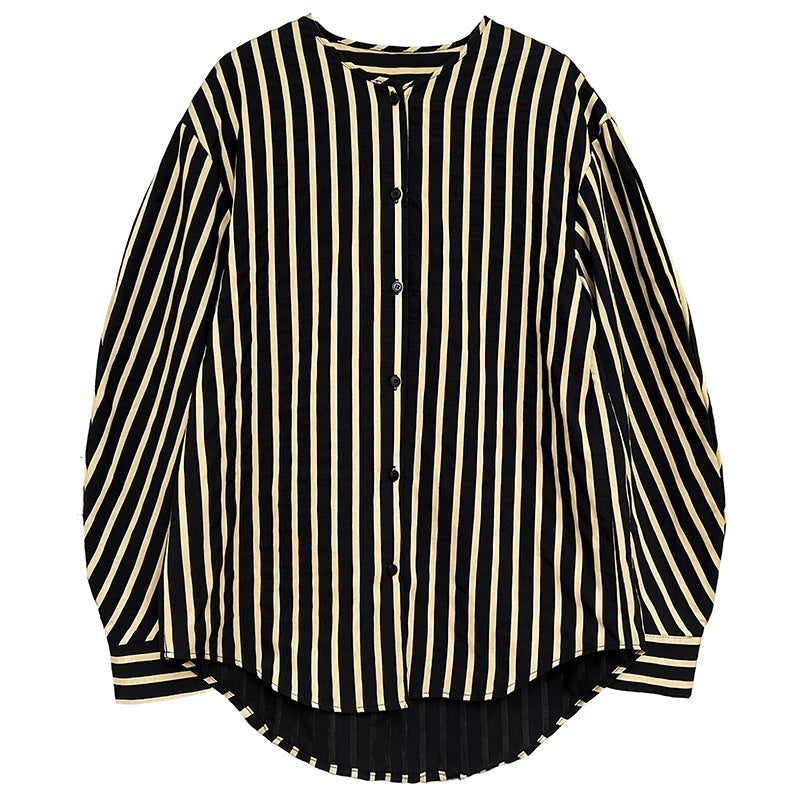 Springfrenchcasual round neck stripesshirt women's lazy loose long sleeves blogger classy shirt