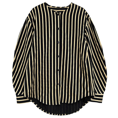 Springfrenchcasual round neck stripesshirt women's lazy loose long sleeves blogger classy shirt
