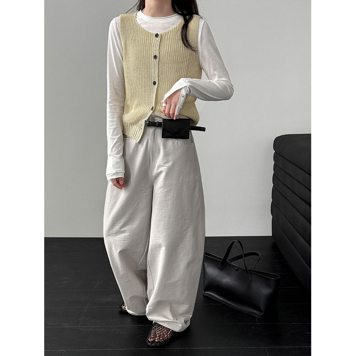 Japanese simple relaxed design scimitar slacks women's spring new wide-leg trousers