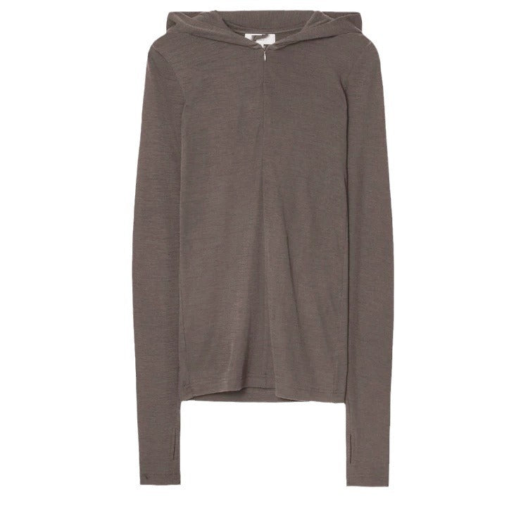 Hooded Long Sleeve Knit Top Women Slim Fit Half-Zip Pullover Sweater