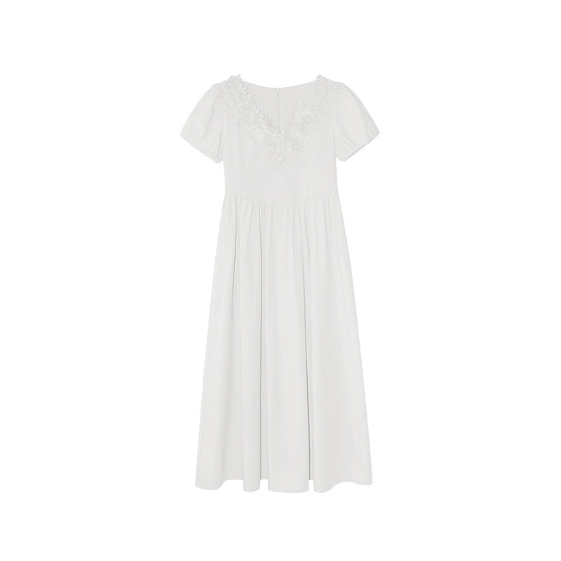 Heavy Industry High Waist Lace V-Neck Bubble Sleeve Dress