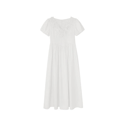 Heavy Industry High Waist Lace V-Neck Bubble Sleeve Dress