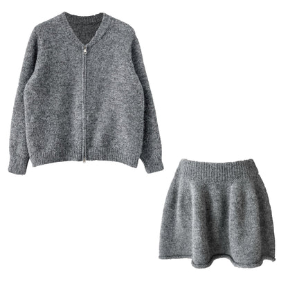 Korean soft waxy casual knitted sweater set for women's winter new curled A-word short skirt two-piece set