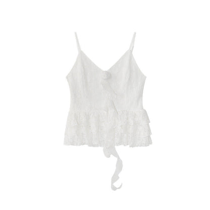 Pure lace streamer lace v-neck sling vest