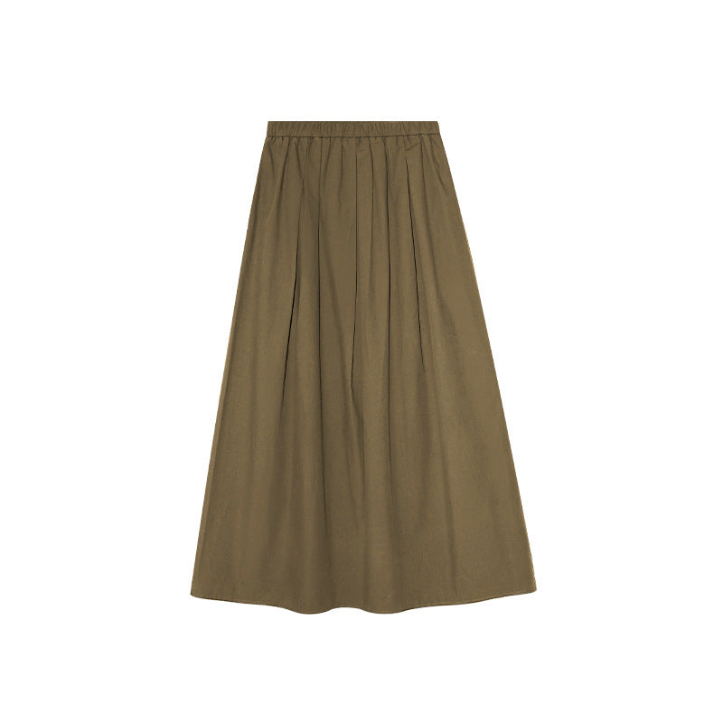 Casual simple and versatile solid color high waist and thin skirt