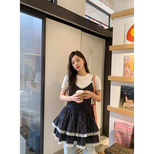 Polka Dot Lace Strap Dress