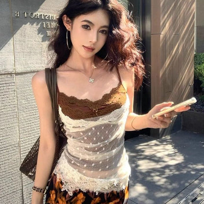 Vintage Polka Dot Lace Cami Top
