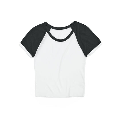 Spring Casual Tencel Hemp Crew Neck Versatile Contrast Color Short Knitted Pullover