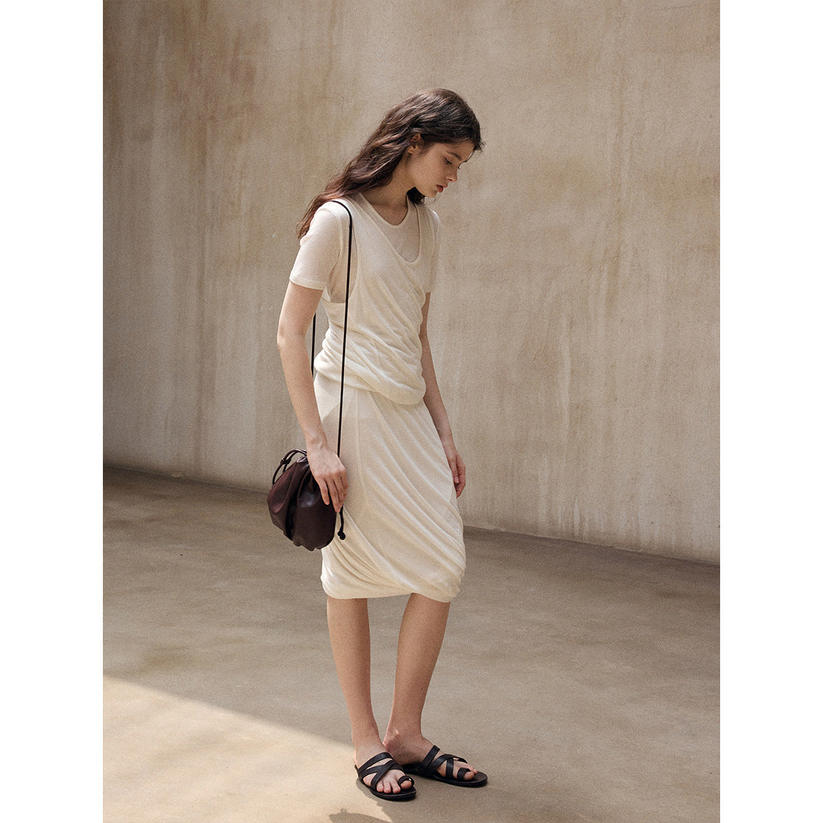 Sheep wool Tencel knitted design sense irregular twist versatile medium and long skirt
