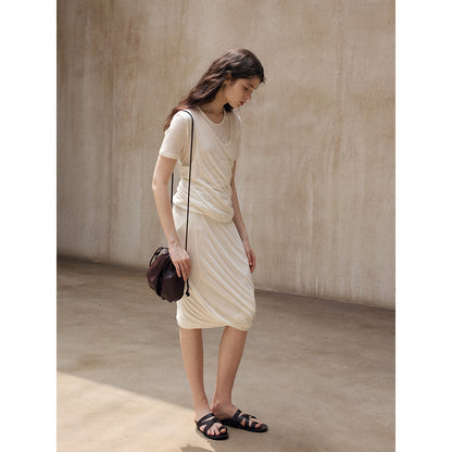 Sheep wool Tencel knitted design sense irregular twist versatile medium and long skirt