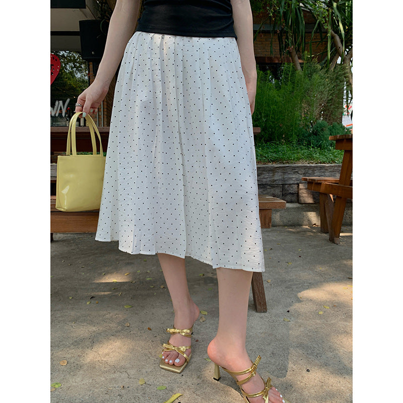 Japan and Korea casual thin temperament versatile polka dot Tencel skirt